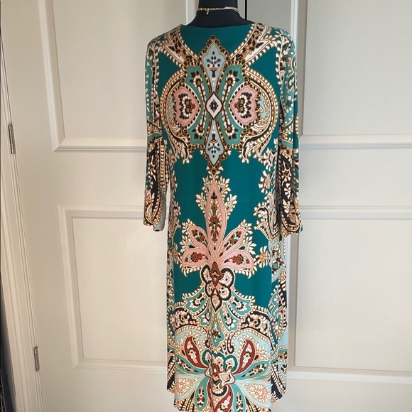 Chico’s Teal V-Neck Midi Dress - Elegant Patterned Size 1 (8-10) - Picture 6 of 7